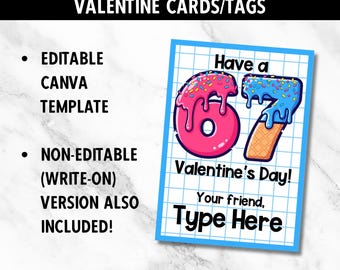 67 Ice Cream Valentine Card | Six Seven Classroom Valentine | Tags for Treat Bags | Trendy Valentine | Editable Printable | Canva | Baseball