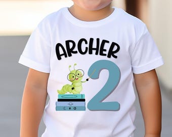 Custom Toddler Bookworm Birthday Tee | Book Lover | Reading | Shirt with Age | Birthday Shirt | Soft | Unisex | Library Party | Party Shirt