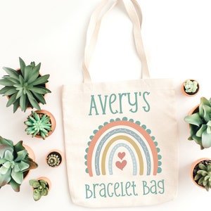 Custom Rainbow Tote Bag | Boho Rainbow | Personalized | Neutral Rainbow | Gift for Girl | Aesthetic Tote | Cute Bag with Name | Boho Bag