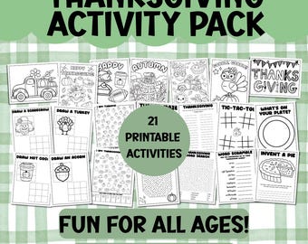 Thanksgiving Printable Activity Pack for Kids | Coloring Pages I I Spy, Mazes, Word Games, Drawing Guide | Fun Fall Printable Games | Autumn
