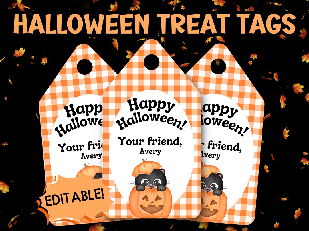Pumpkin Cat Printable Editable Halloween Tag | Treat Bag Tag Gift Tag ...