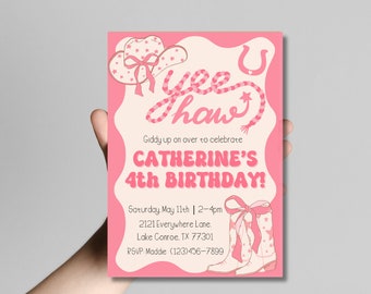 Cowgirl Rodeo Birthday Invitation | Girls Coquette Rodeo Invitation | Preppy Template | Editable | Canva | Custom | Yee Haw | Cowgirl Boots
