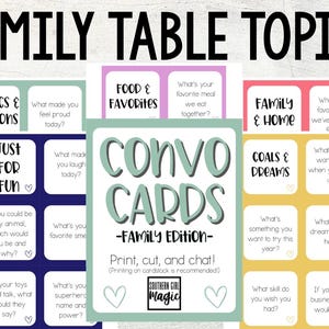 100 tarjetas imprimibles para conversaciones familiares – Descarga instantánea / Ideas divertidas para charlar en la mesa / Versiones en color y blanco y negro incluidas / Temas de mesa