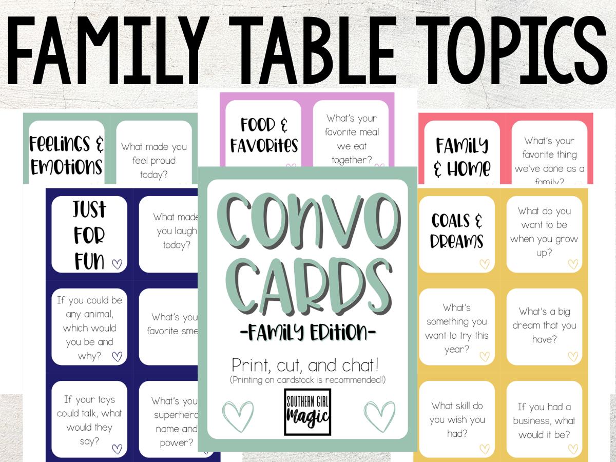 100 Printable Family Conversation Cards – Instant Download | Fun Dinner Table Talk Prompts | Color and B/W Versions Included | Table Topics