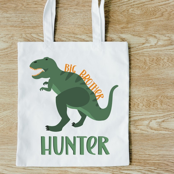 Custom Big Brother Dinosaur Tote Bag | Personalized Big Brother Bag | Big Brother Activity Bag | Big Brother Gift | Big Brother Announcement