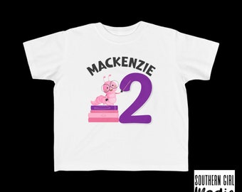 Custom Toddler Bookworm Birthday Tee | Girl Book Lover | Reading | Shirt with Age | Birthday Shirt | Soft | Library Party | Party Shirt
