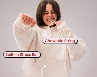 Moletom com Capuz Cloud Eleven | Cordões de Silicone Mastigáveis e Punhos com Bolas Anti-Stress Integradas | Moletom Sensorial para Adultos | Tamanho Grande Unissex