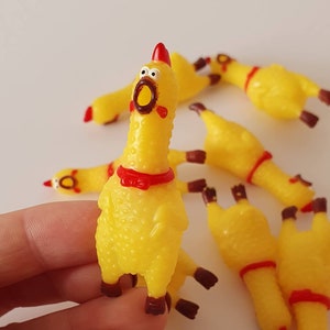 Miniature Rubber Chicken Novelty Toy Keyring 6cm NO NOISE