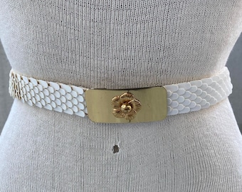Vintage Gold Fish Scale Stretch Belt - Medium, Floral Buckle 