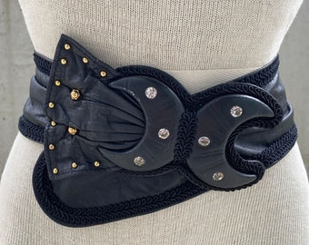 80s Celestial Style Black Vintage Belt, Spacecore Aesthetic 80s Celestial Style Black Vintage Belt, Spacecore Aesthetic