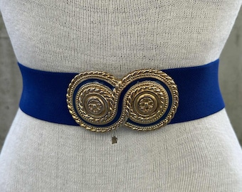 Vintage Day Lor Royal Blue Elastic Belt, Gold Tone Double  display picture 3
