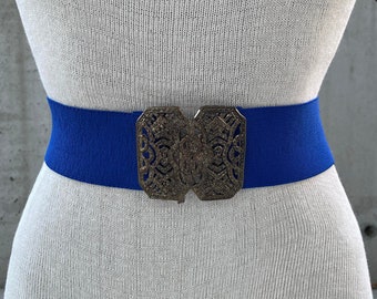Vintage Nan Lewis Belt: Gold Tone Navy Enamel Buckle, Blue  display picture 3