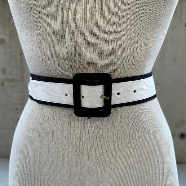 80s black and white belt, vintage tuxedo belt, floral silk waistband, feminine tux style, maximalist statement belt, wedding accessories