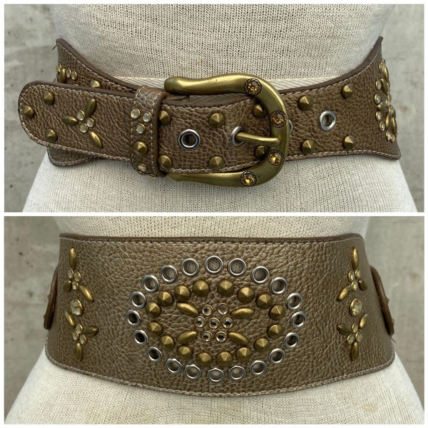 Vintage Kathy Van Zeeland bronze gold belt, studded rhinestones belt, boho western style, rodeo costume jewellery, cowgirl southwestern look