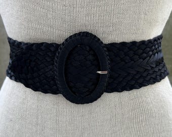 Vtg 80s braided fabric belt, dark jacquard waistband, yacht club fashion, hamptons picnic, boho hippie maximalist style, chic casual look