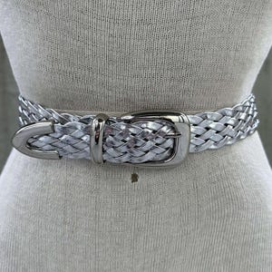 90s Metallic Silver Braided Belt, Woven Belt, Glam Rock  display picture 1