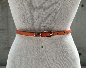 Orange Lady Belt for Dress Skinny Real Leather Silver Buckle  display picture 1