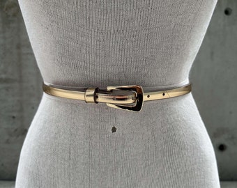 80s Gold Tone Metallic Elastic Belt, Metal Belt Buckle  display picture 1
