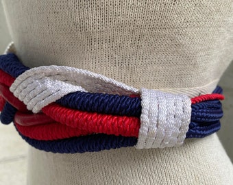Gutos W Germany 1980s Vintage Art Nouveau waist belt, metal buckle,rope detail Vintage Gutos Braided Multicolor Rope Belt With Brass Buckle  main image 3