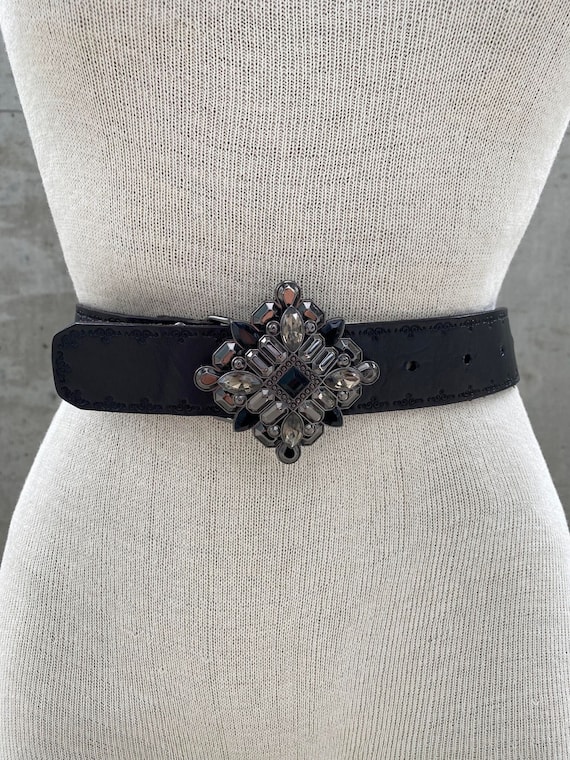 Vintage Fossil Black Genuine Leather Belt, Embellished  display picture 1