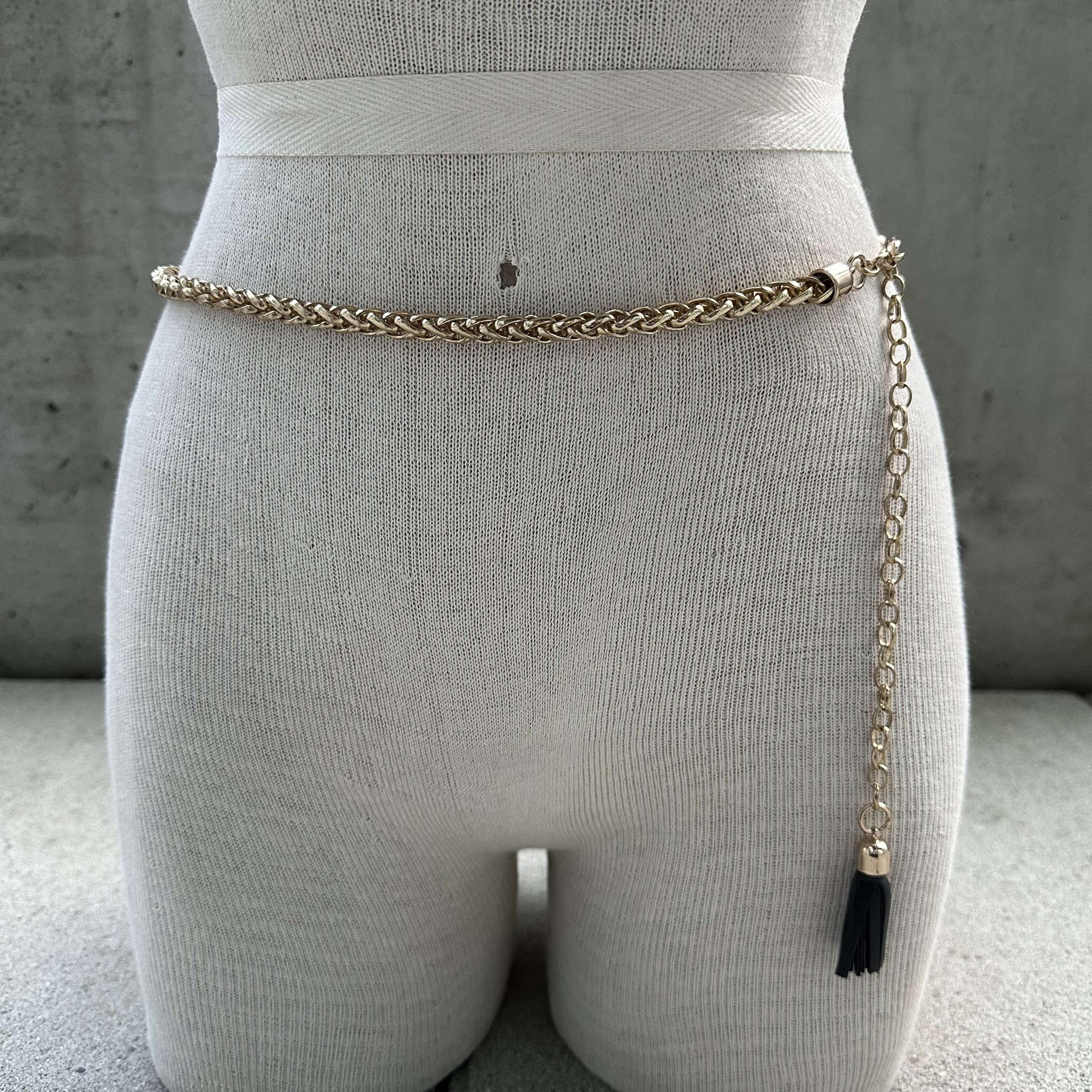 90s Skinny Gold Tone Belt, Byzantine Style Chain Hip Belt 