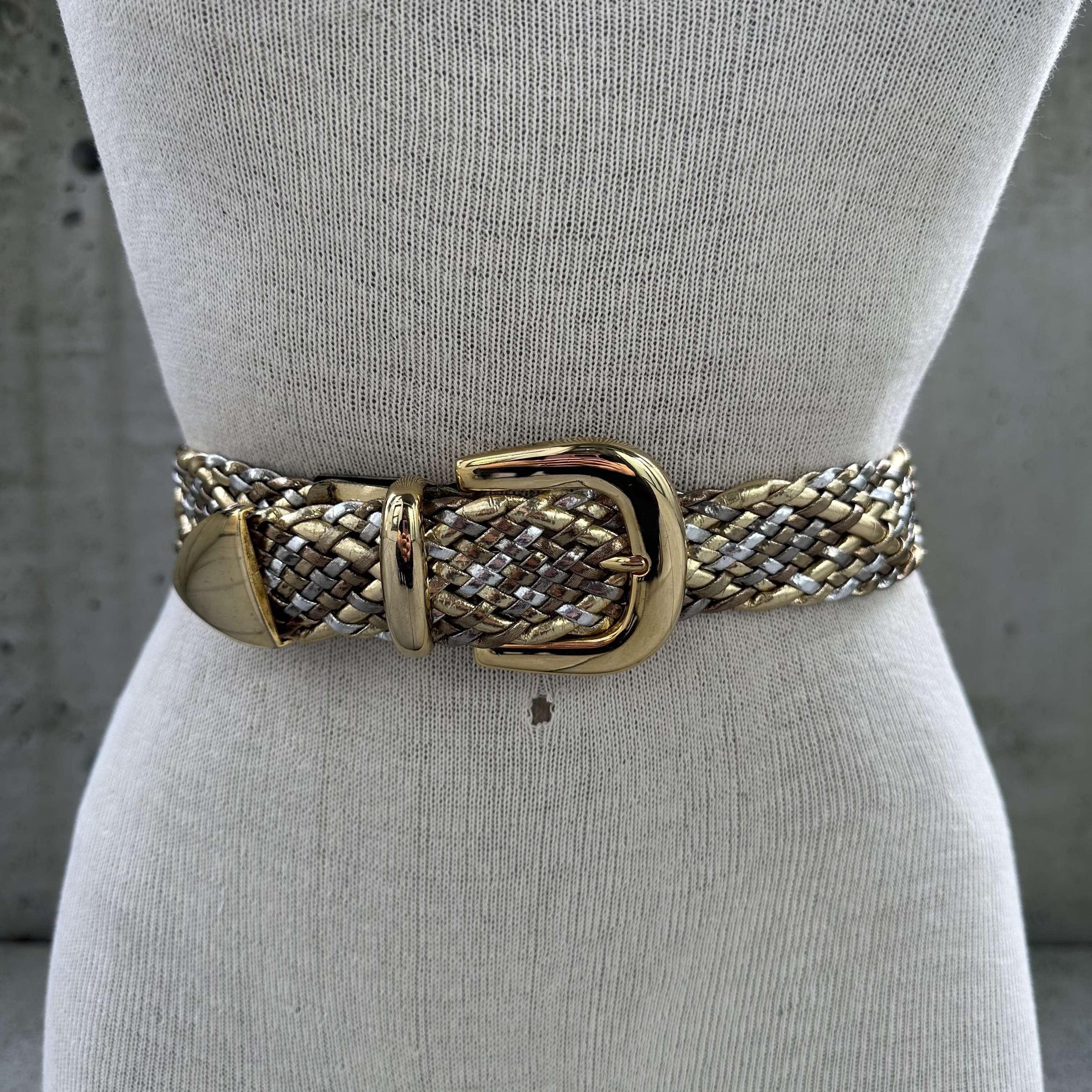 Vintage Woven Gold Metal Belt 80s Goddess Sz S Boho Braided Wrap Hip Belt 563 Vintage Womens Gold Silver Infinity Chain Loop Metal Woven  main image 3