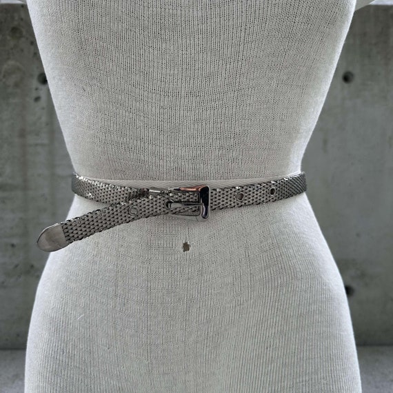 Vintage silver tone metallic mesh belt, haute couture fashion, 70s luxury accessories, preppy style, sophisticated lady, fashion statement