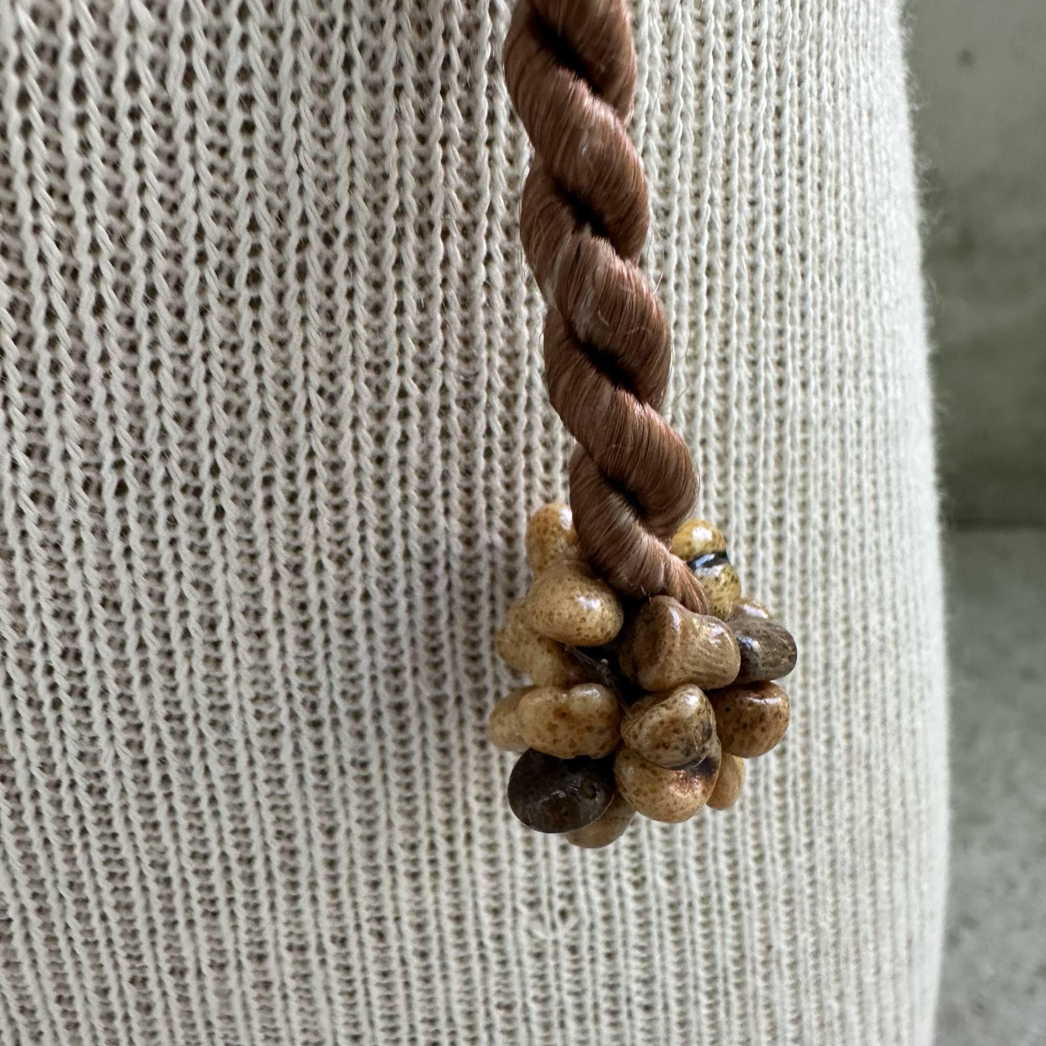 80s Leaf Shell Boho Rope Tie Belt, Brown Twisted Rope 