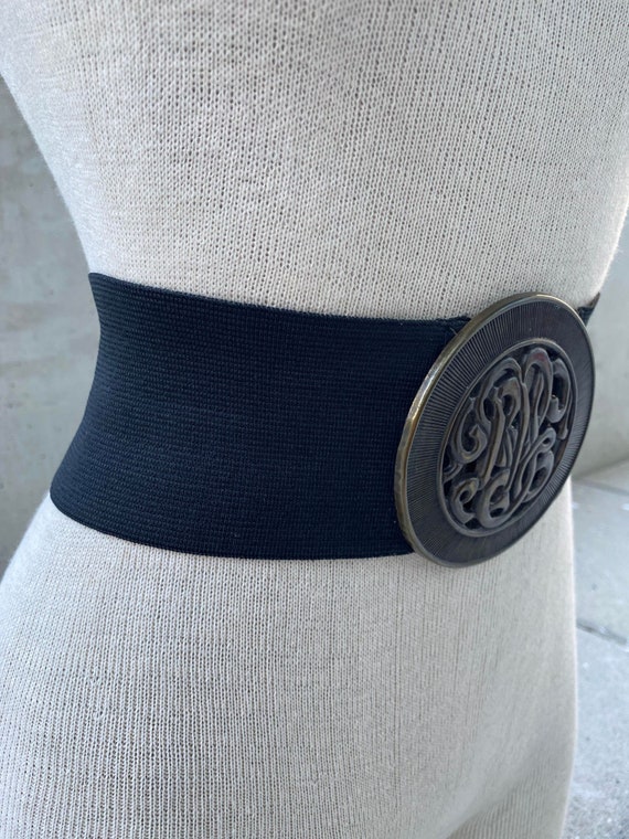 Vintage black elastic belt, 80s wide stretch belt… - image 4