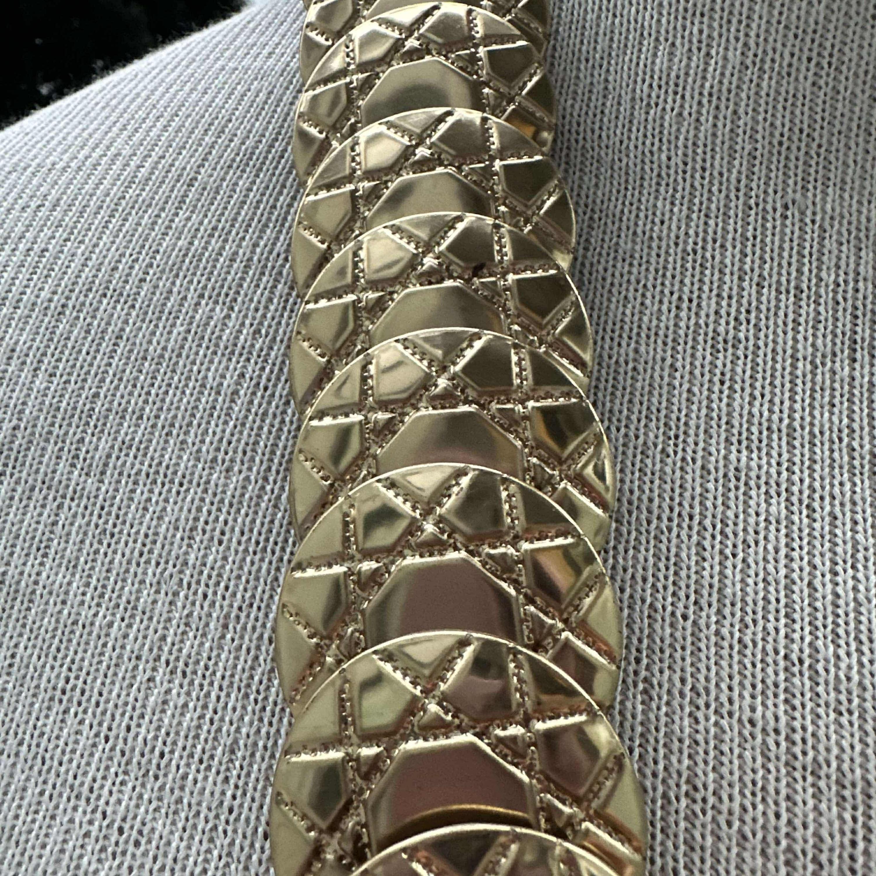 Vintage Gold Tone Disc Elastic Belt Stretch Metal Medallion Glam 80s Vintage 80s Gold Disc Stretch Belt Made in USA Metallic Coin  main image 2