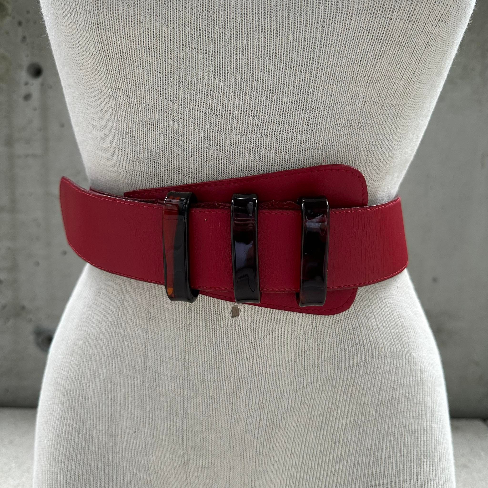 80s Loring & Paige Belt, Vintage Red Bonded Leather Belt 