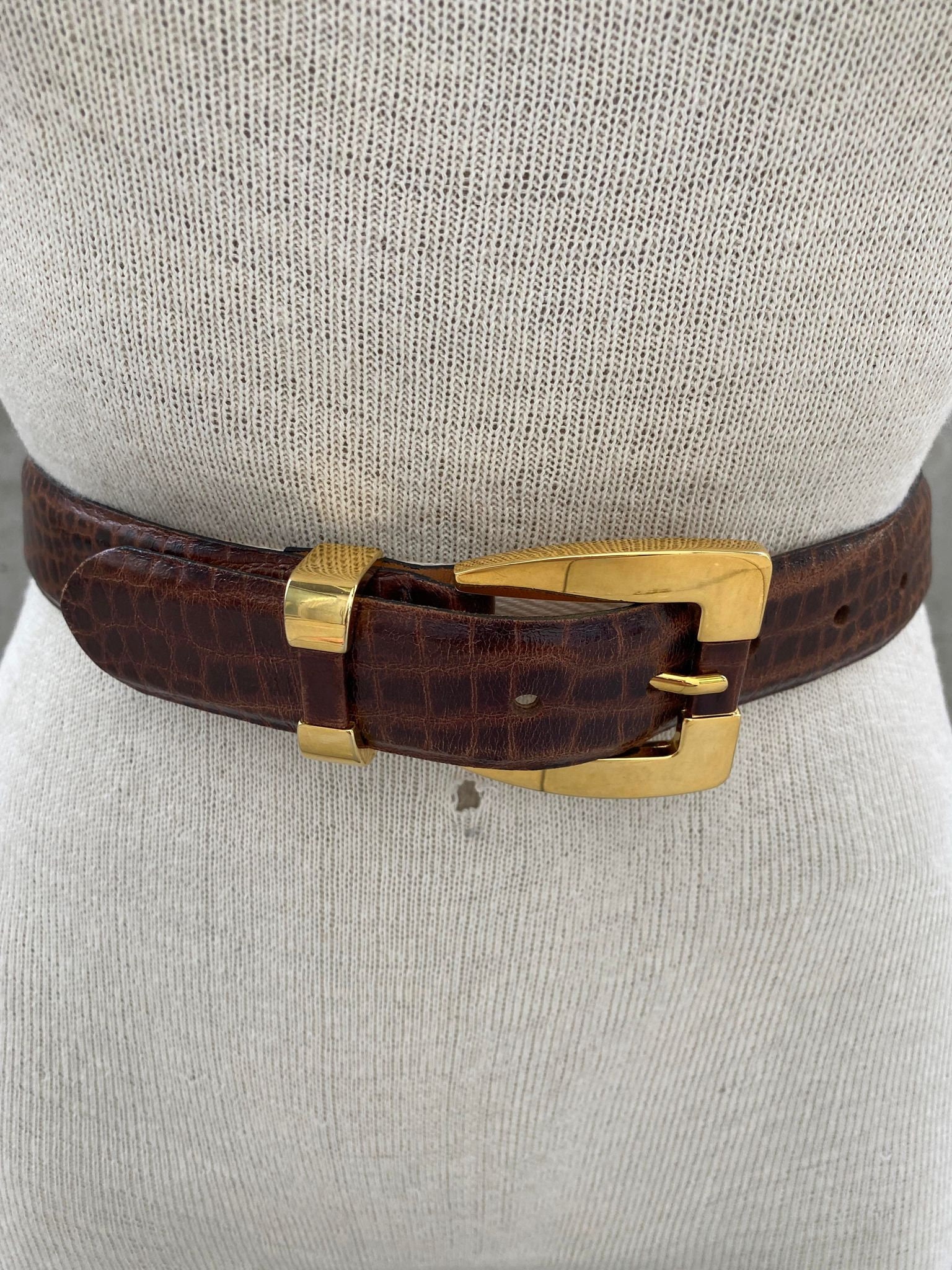Vintage J Michaels Belt Leather Brown Belt Gold Tone Buckle Etsy