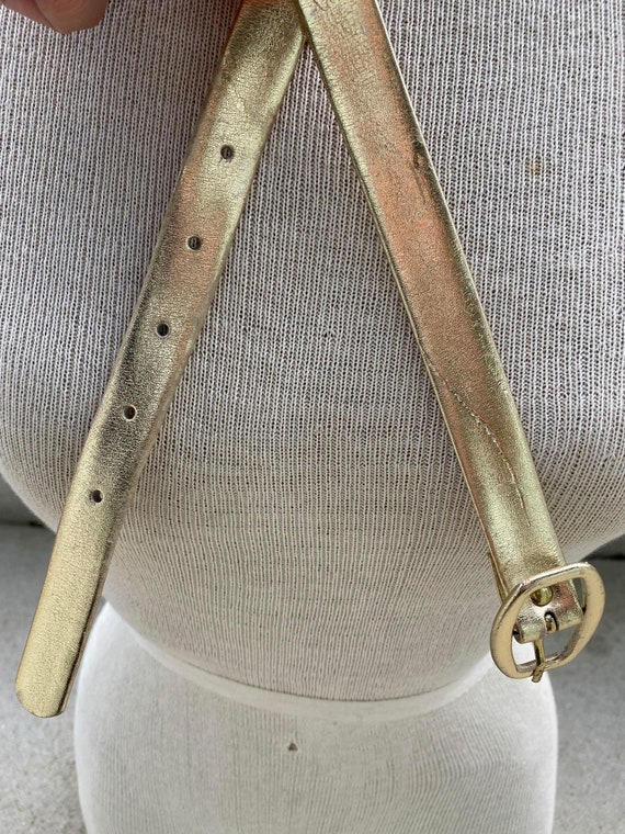 Vintage Karl Olsen gold tone leather belt, thin g… - image 6