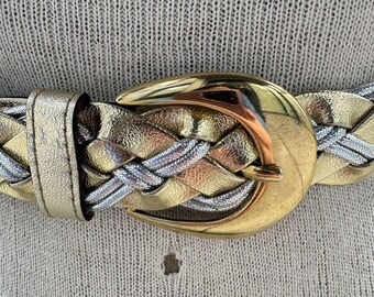Vintage 90s Gold and Silver Braided Belt, Metallic Statement  display picture 3