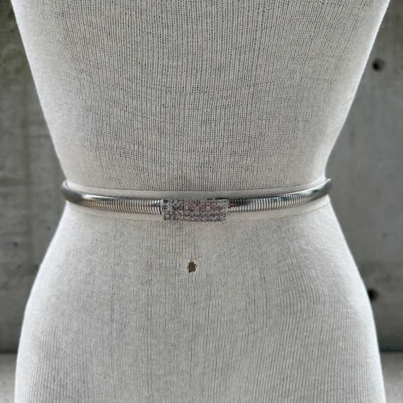 80s Silver Tone Serpentine Belt, Rectangular Buckle With 