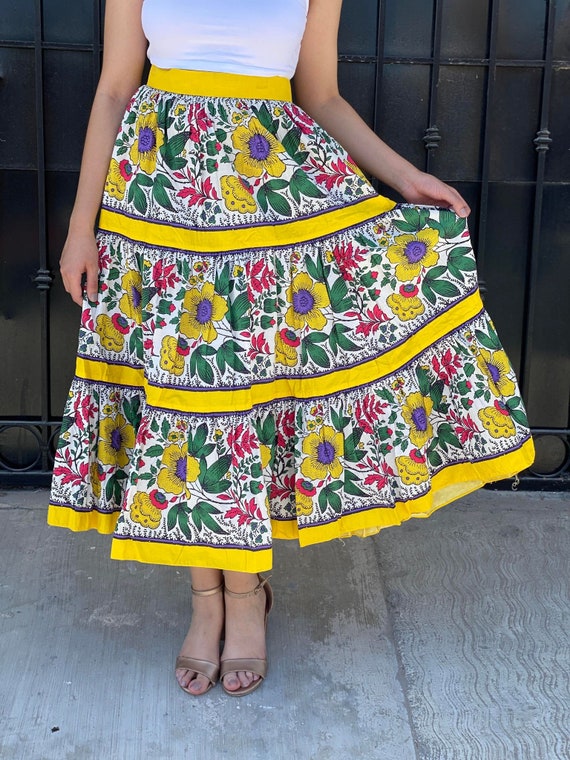 Vintage yellow provencal skirt, souleiado ruffled… - image 3