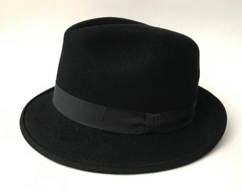 Black Rabbit Fur Felt FEDORA hat, Vintage Magill hat MFG,  montreal quebec, retro classic hat, wedding hat norfolk, aristocratic accessories