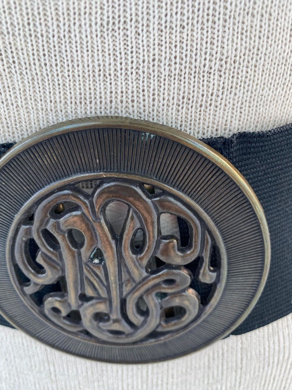 Vintage black elastic belt, 80s wide stretch belt… - image 8