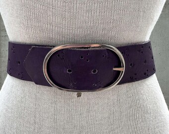 90s Purple Genuine Leather Belt, Plum Wide Waistband  display picture 3