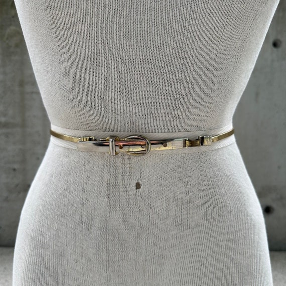 Gold Tone Minimal Metal belt 80s Gold Tone Metallic Elastic Belt, Metal Belt Buckle  main image 2
