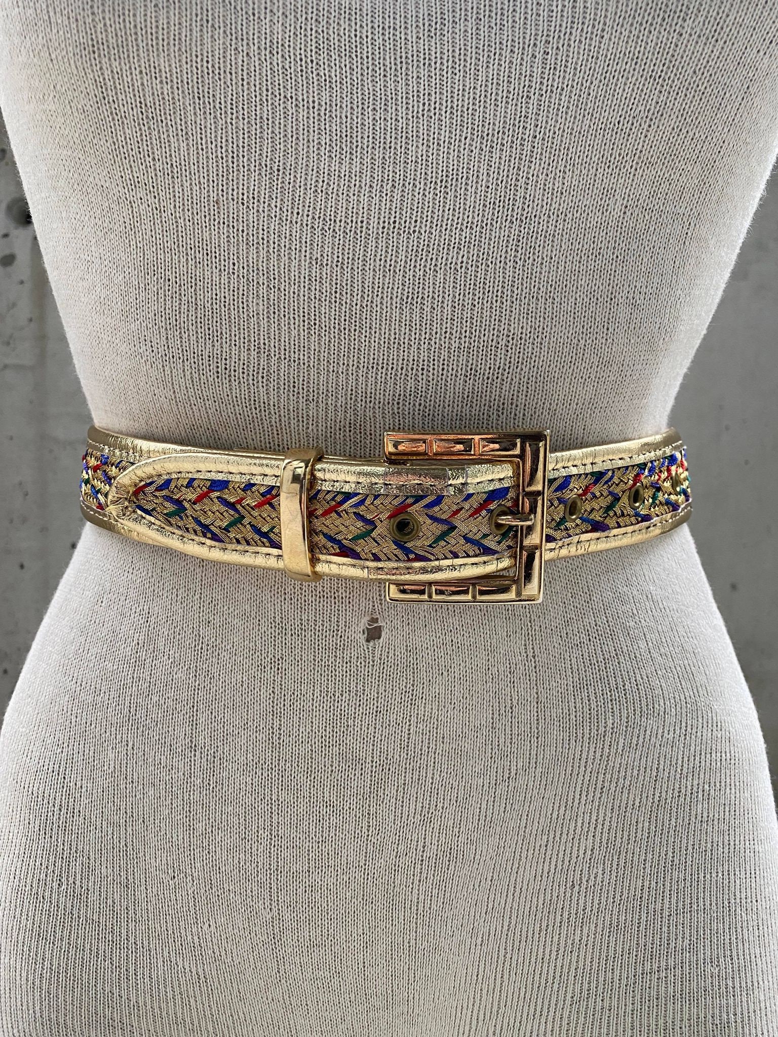 90s Glam Gold Tone Braided Belt, Metallic Gold Tone Thread  display picture 1