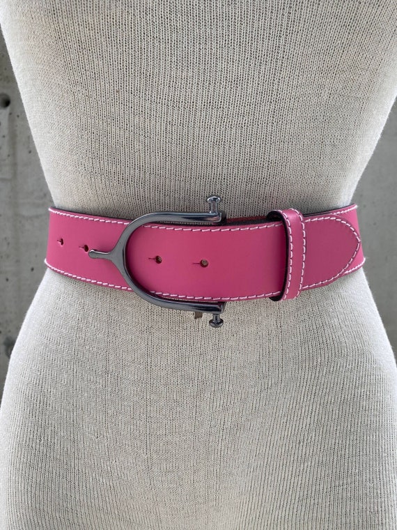 90s Lilo Espana pink cowhide leather belt, vintage