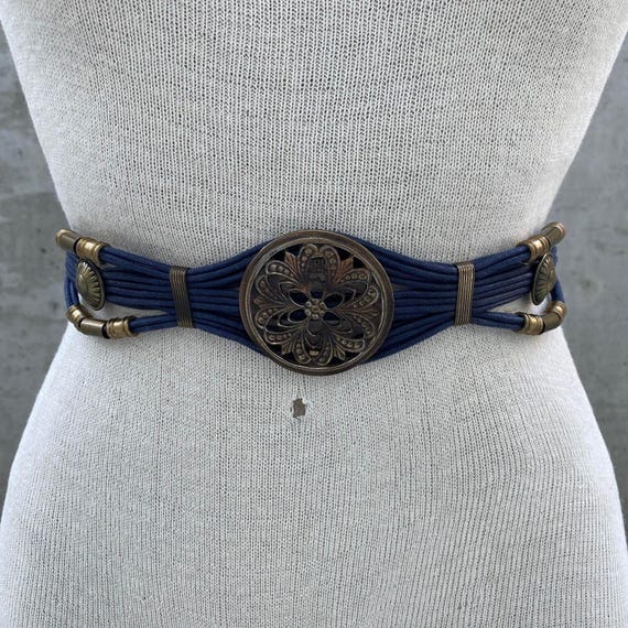 Vintage G Gagliano Belt, Blue Tubular Leather Strings Belt  display picture 3