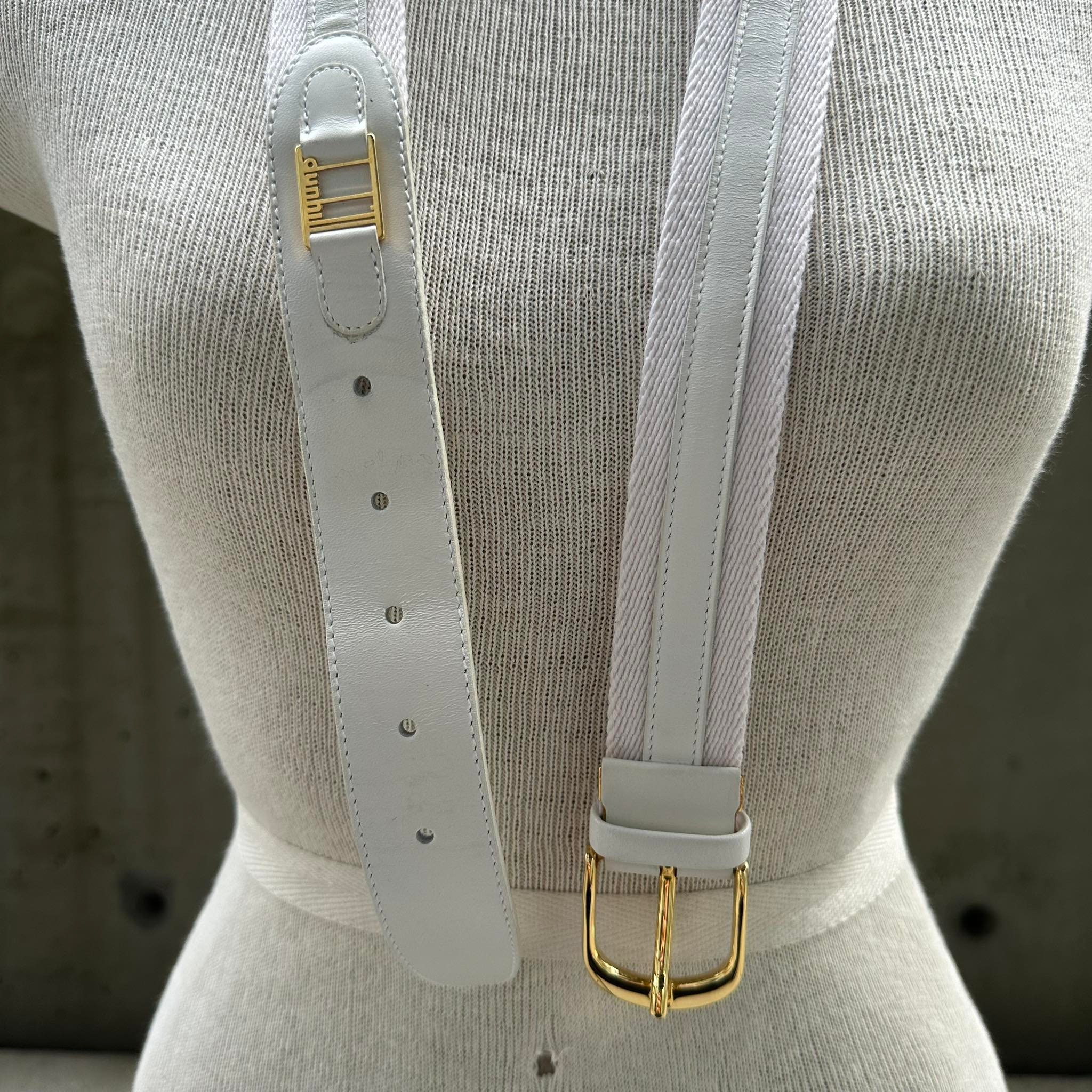 Vintage Dunhill Belt, 90s off White Canvas and Leather Belt, Gold