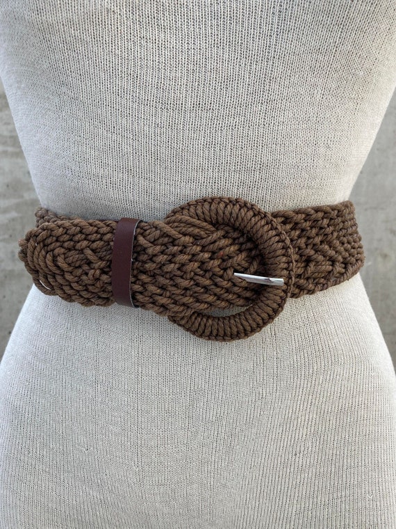 Macrame Woven Braided Belt Wide Brown HANDMADE in MEXICO WOVEN MACRAME BELT BRAIDED FRINGE TIE  main image 3