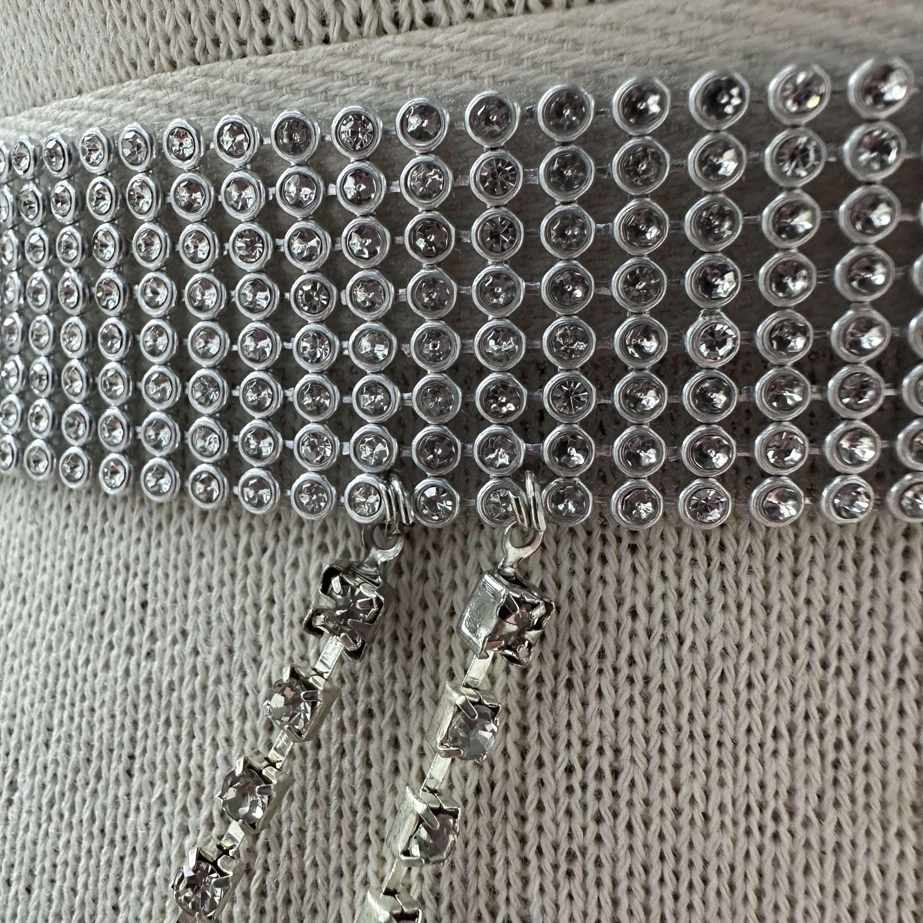 Y2K Silver Tone Rhinestone Belt, Sparkly Rhinestone Chains 