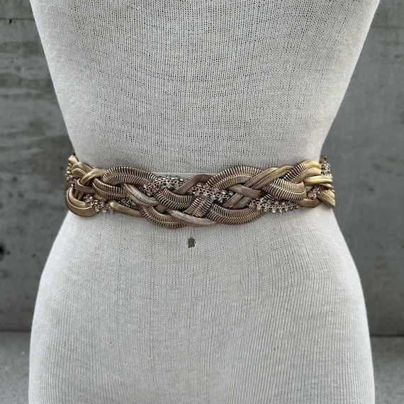 90s Black & Gold Braided Chain Rhinestone Belt, Maximalist  display picture 1