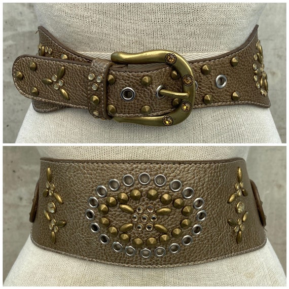 Vintage Kathy Van Zeeland Bronze Gold Belt, Studded