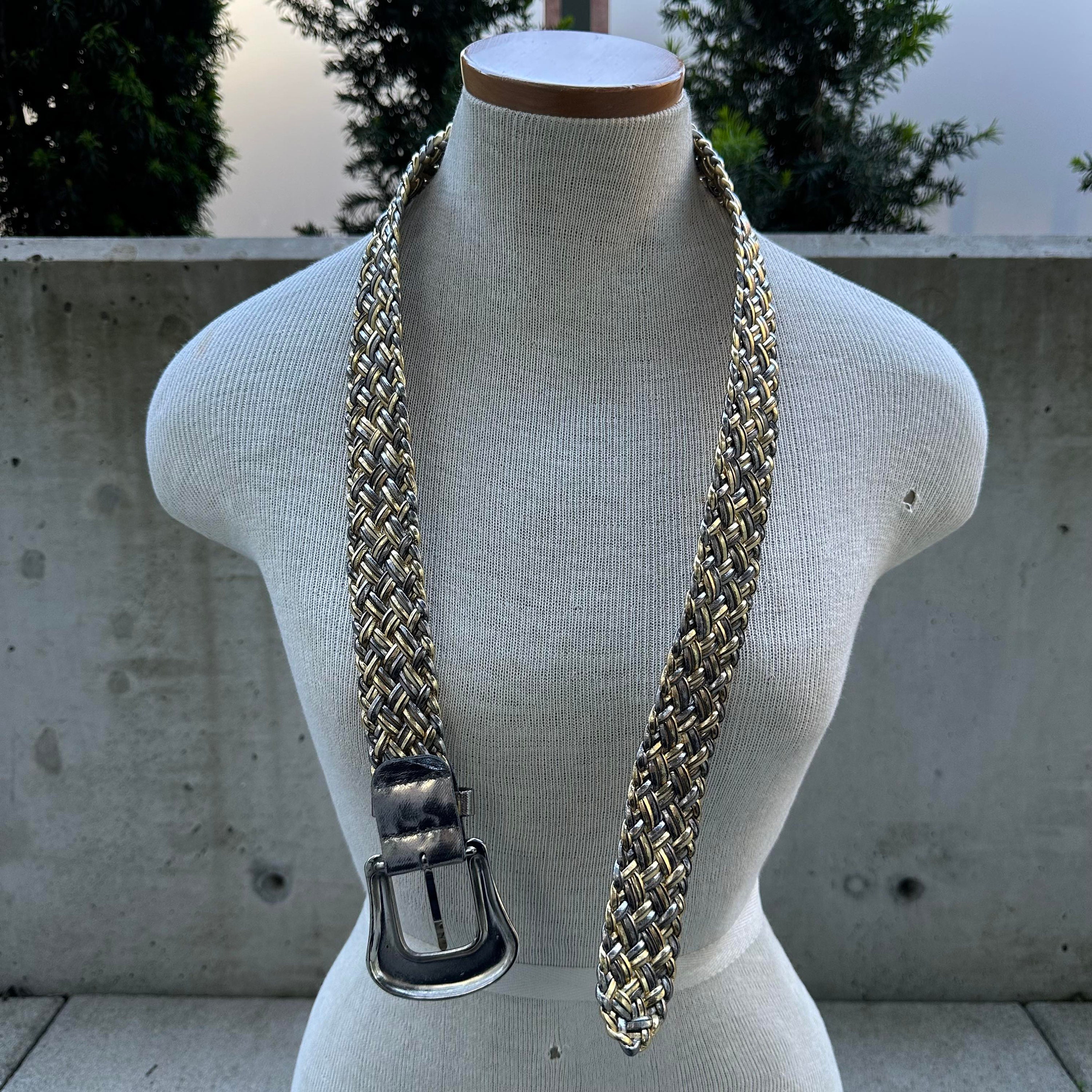 Vintage Gold and Silver Tone Braided Belt, 90s High Waist  display picture 2