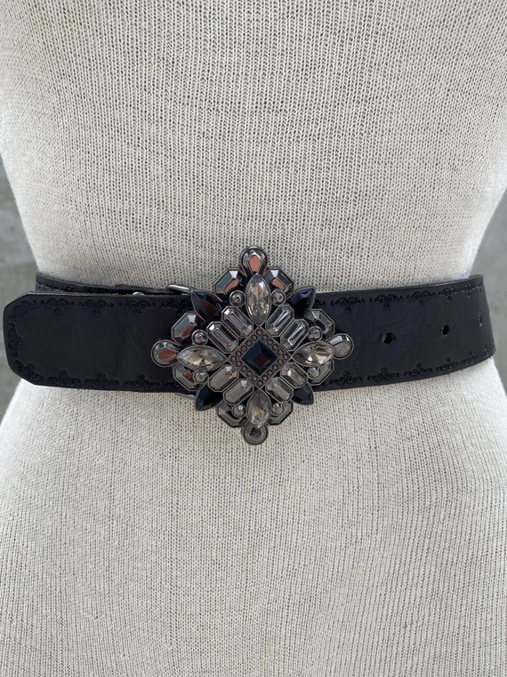 Vintage Fossil Black Genuine Leather Belt, Embellished  display picture 3